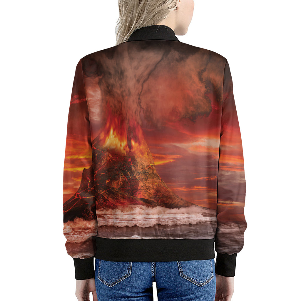 Volcano On The Sea Print Women's Bomber Jacket