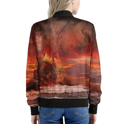 Volcano On The Sea Print Women's Bomber Jacket