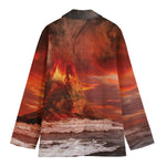 Volcano On The Sea Print Women's Cotton Blazer