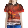 Volcano On The Sea Print Women's Polo Shirt