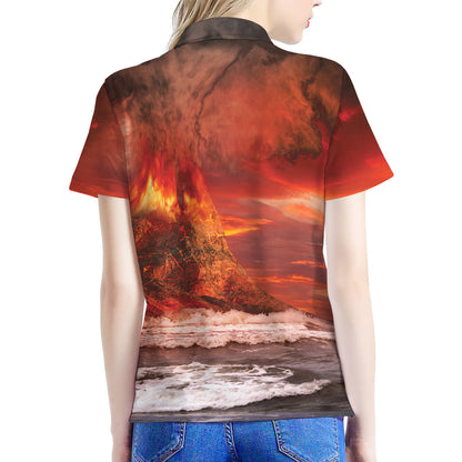 Volcano On The Sea Print Women's Polo Shirt