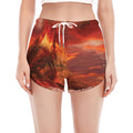 Volcano On The Sea Print Women's Split Running Shorts