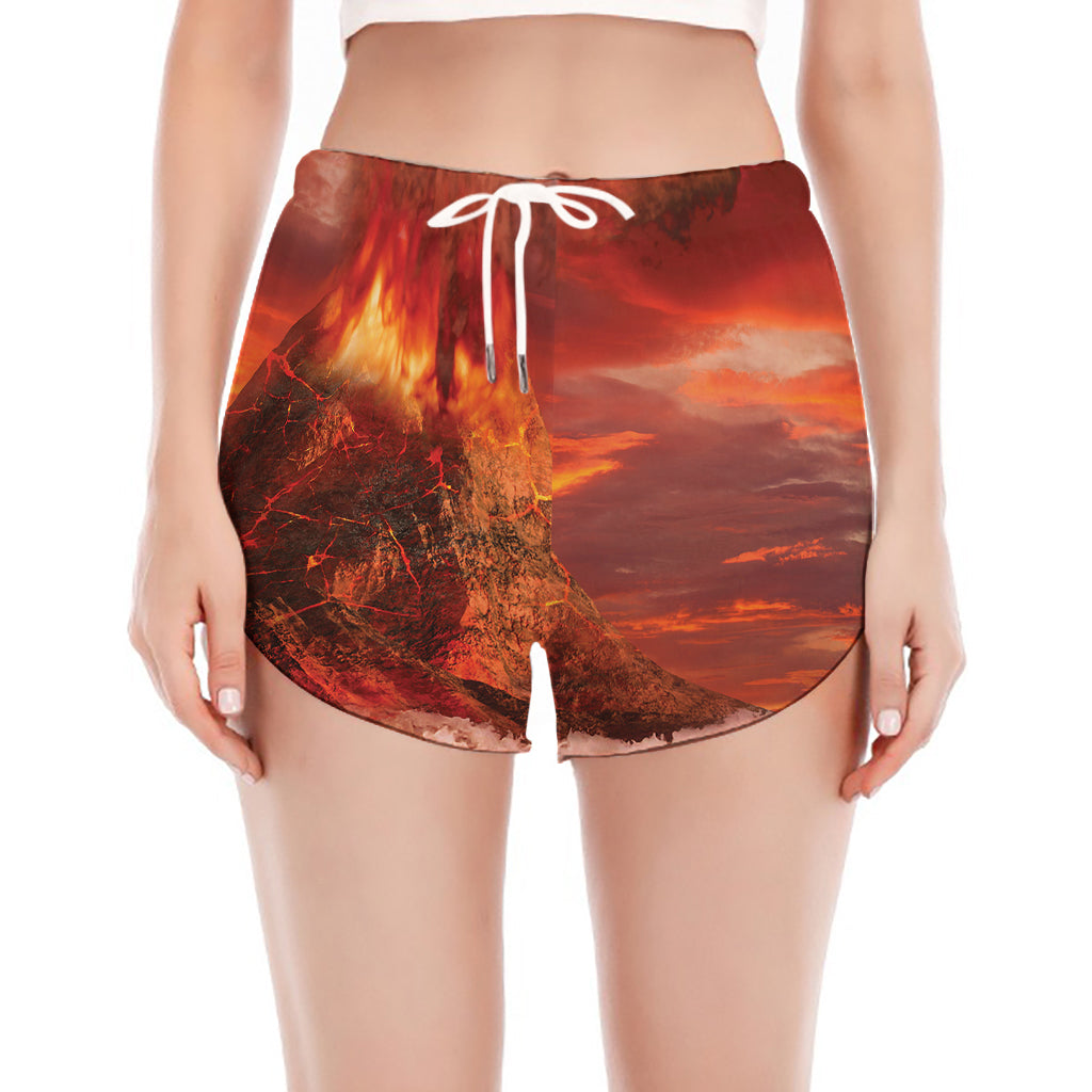 Volcano On The Sea Print Women's Split Running Shorts