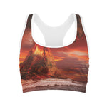 Volcano On The Sea Print Women's Sports Bra