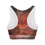 Volcano On The Sea Print Women's Sports Bra