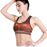 Volcano On The Sea Print Women's Sports Bra