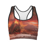 Volcano On The Sea Print Women's Sports Bra