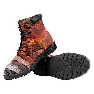 Volcano On The Sea Print Work Boots