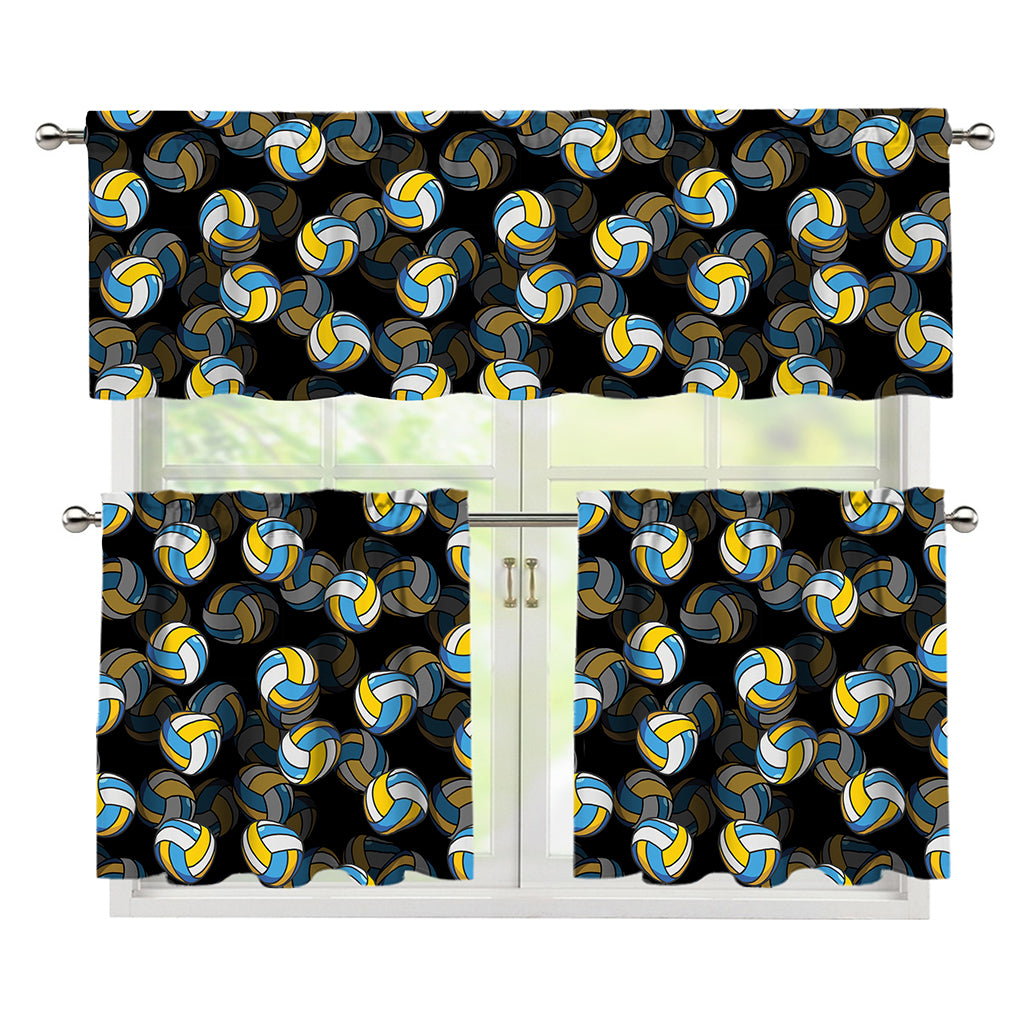 Volleyball Pattern Print 3 Piece Kitchen Curtains