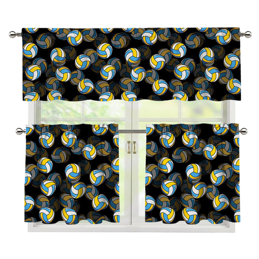 Volleyball Pattern Print 3 Piece Kitchen Curtains