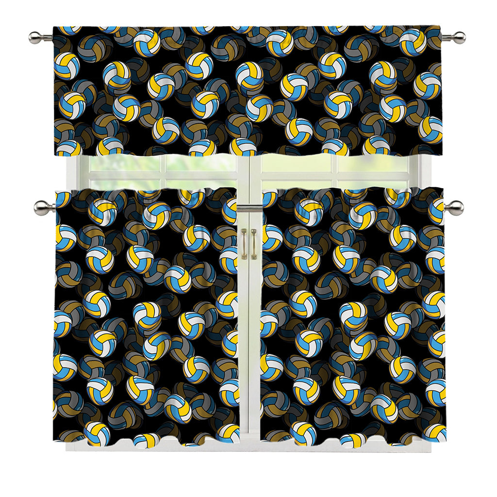 Volleyball Pattern Print 3 Piece Kitchen Curtains