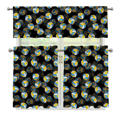 Volleyball Pattern Print 3 Piece Kitchen Curtains