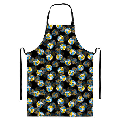 Volleyball Pattern Print Bib Apron With Pocket