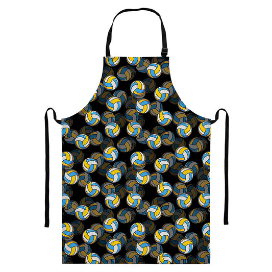 Volleyball Pattern Print Bib Apron With Pocket