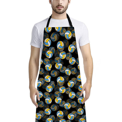 Volleyball Pattern Print Bib Apron With Pocket