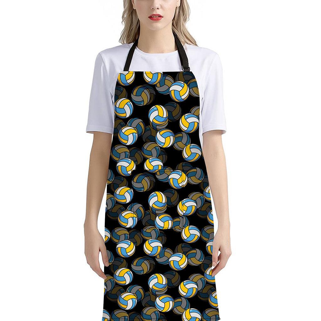 Volleyball Pattern Print Bib Apron With Pocket