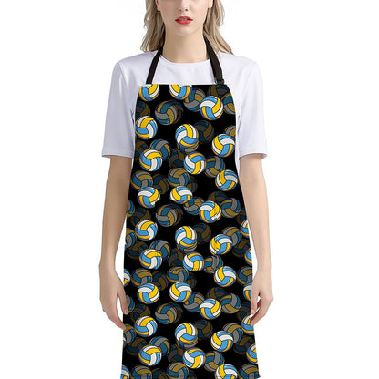 Volleyball Pattern Print Bib Apron With Pocket