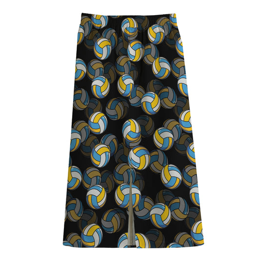Volleyball Pattern Print Cotton Front Slit Maxi Skirt