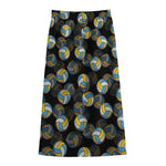 Volleyball Pattern Print Cotton Front Slit Maxi Skirt
