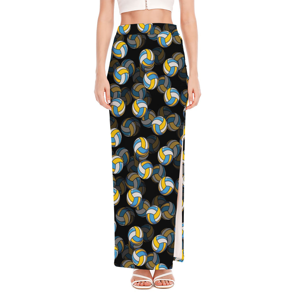Volleyball Pattern Print High Slit Maxi Skirt