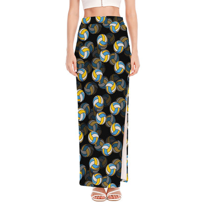 Volleyball Pattern Print High Slit Maxi Skirt