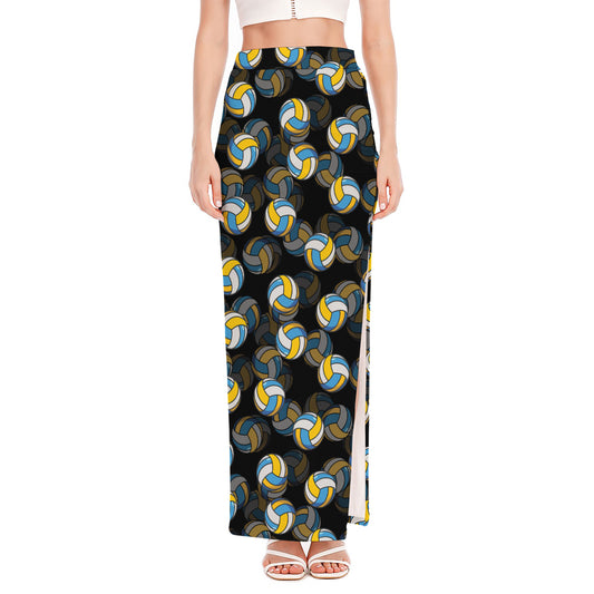 Volleyball Pattern Print High Slit Maxi Skirt