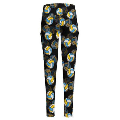 Volleyball Pattern Print High-Waisted Pocket Leggings