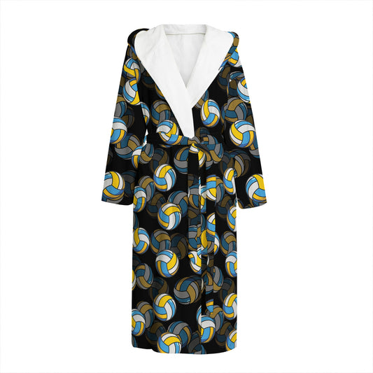 Volleyball Pattern Print Hooded Bathrobe