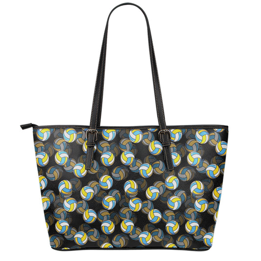 Volleyball Pattern Print Leather Tote Bag