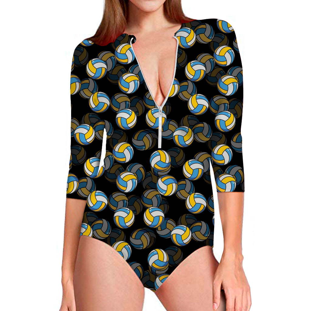 Volleyball Pattern Print Long Sleeve Swimsuit