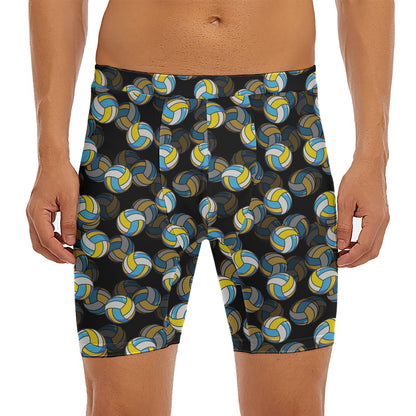Volleyball Pattern Print Men's Long Boxer Briefs