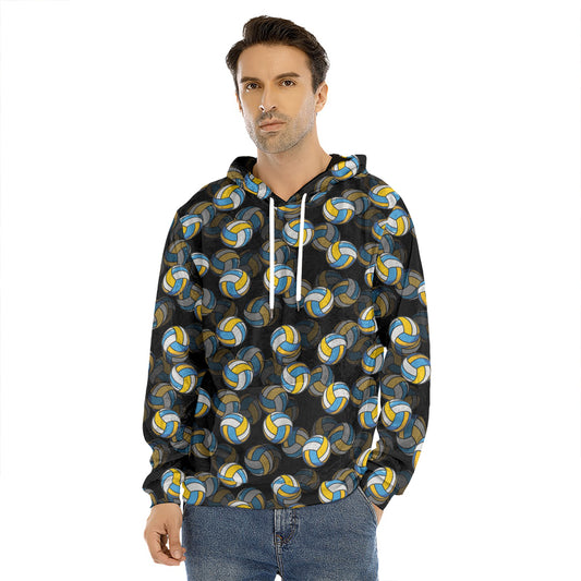 Volleyball Pattern Print Men's Velvet Pullover Hoodie