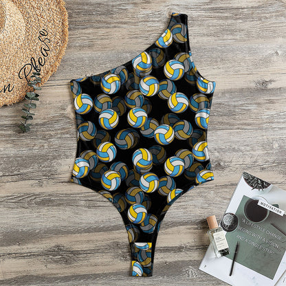 Volleyball Pattern Print One Shoulder Bodysuit