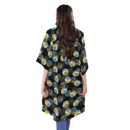 Volleyball Pattern Print Open Front Beach Cover Up
