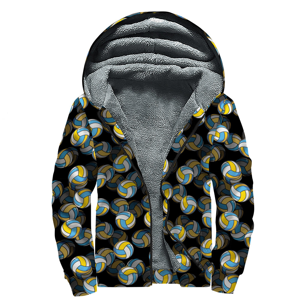 Volleyball Pattern Print Sherpa Lined Zip Up Hoodie