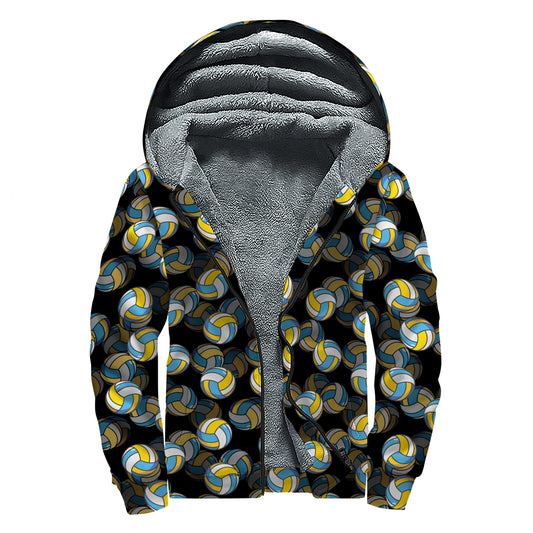 Volleyball Pattern Print Sherpa Lined Zip Up Hoodie