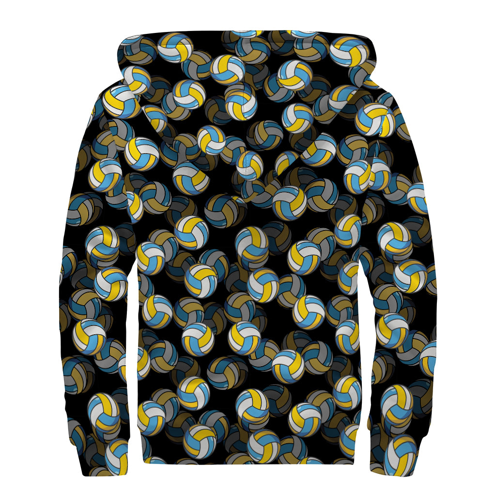 Volleyball Pattern Print Sherpa Lined Zip Up Hoodie