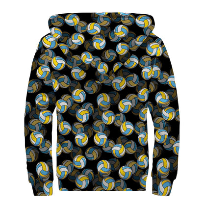 Volleyball Pattern Print Sherpa Lined Zip Up Hoodie