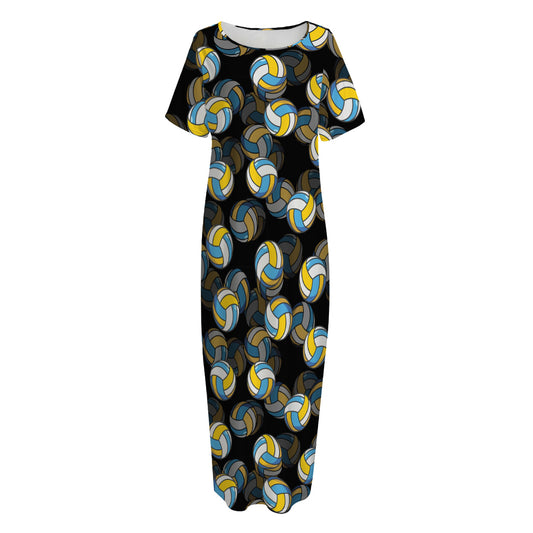 Volleyball Pattern Print Short Sleeve Long Nightdress