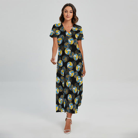 Volleyball Pattern Print Short Sleeve Maxi Dress