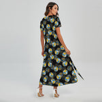 Volleyball Pattern Print Short Sleeve Maxi Dress