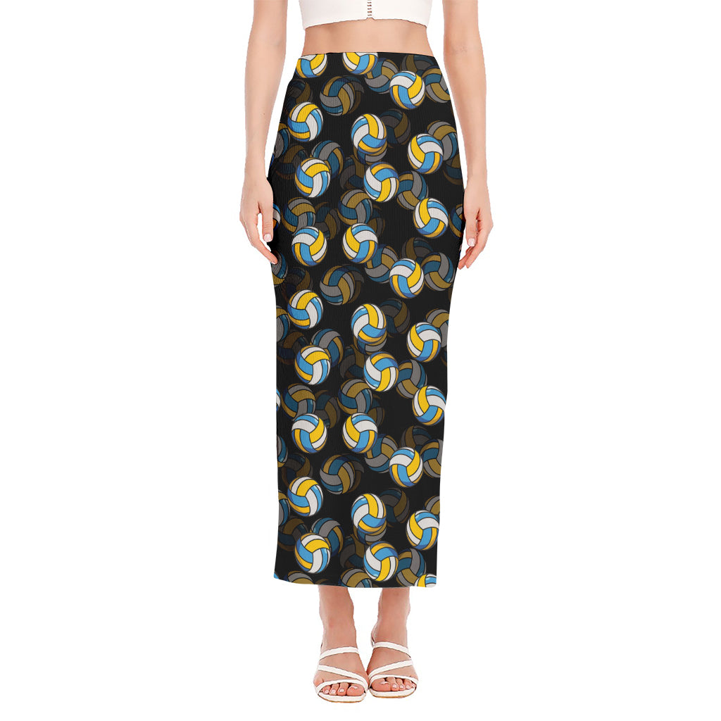 Volleyball Pattern Print Side Slit Maxi Skirt