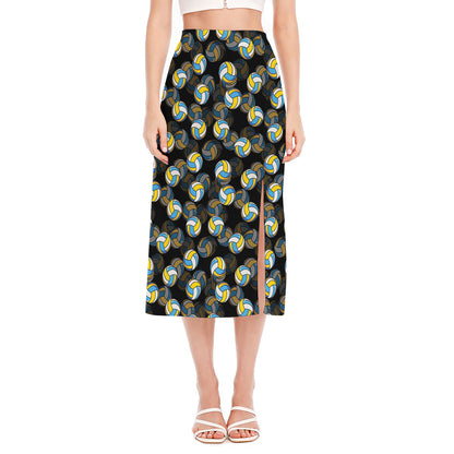 Volleyball Pattern Print Side Slit Midi Skirt