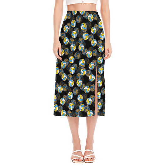 Volleyball Pattern Print Side Slit Midi Skirt