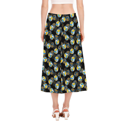 Volleyball Pattern Print Side Slit Midi Skirt