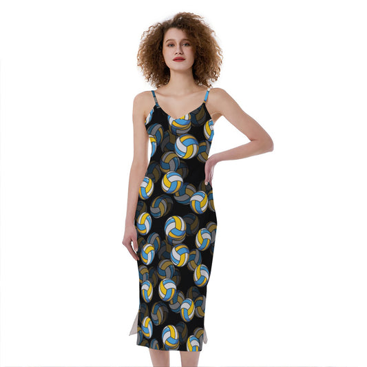 Volleyball Pattern Print Slim Fit Midi Cami Dress