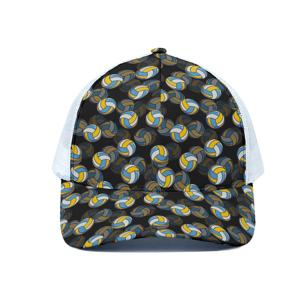 Volleyball Pattern Print White Mesh Trucker Cap