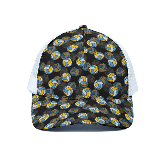 Volleyball Pattern Print White Mesh Trucker Cap