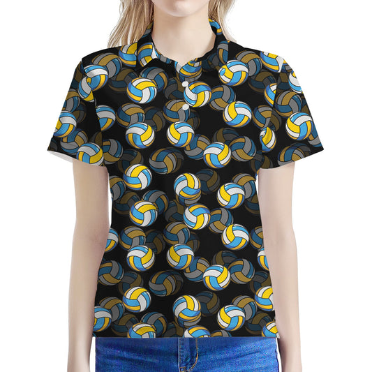 Volleyball Pattern Print Women's Polo Shirt