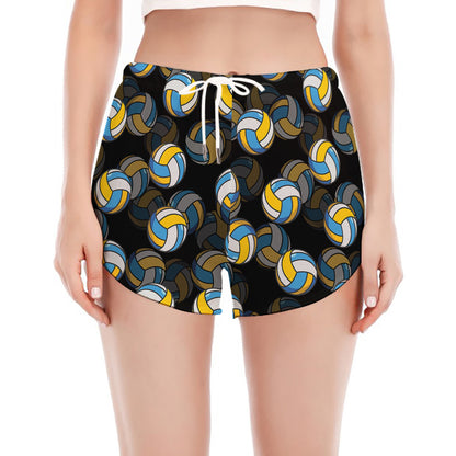 Volleyball Pattern Print Women's Split Running Shorts